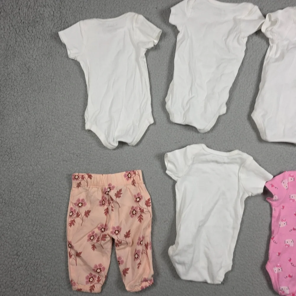 Lot of 5 Girl Body Suit Size 3M White Pink 100% Cotton Carter Hello Kitty